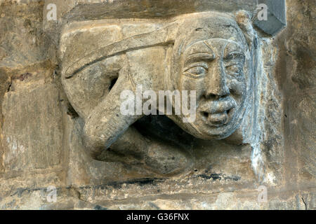 Stone carving in St. Lawrence`s Church, Towcester, Northamptonshire, England, UK Stock Photo